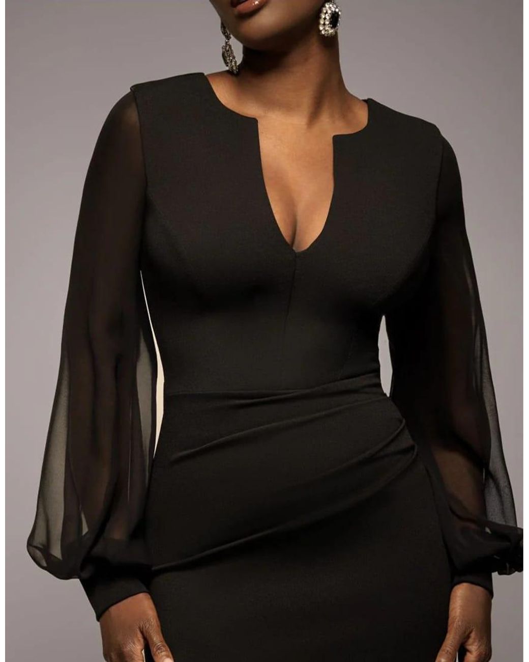 Goddiva Black Chiffon Cuffed Balloon Sleeve Maxi Dress