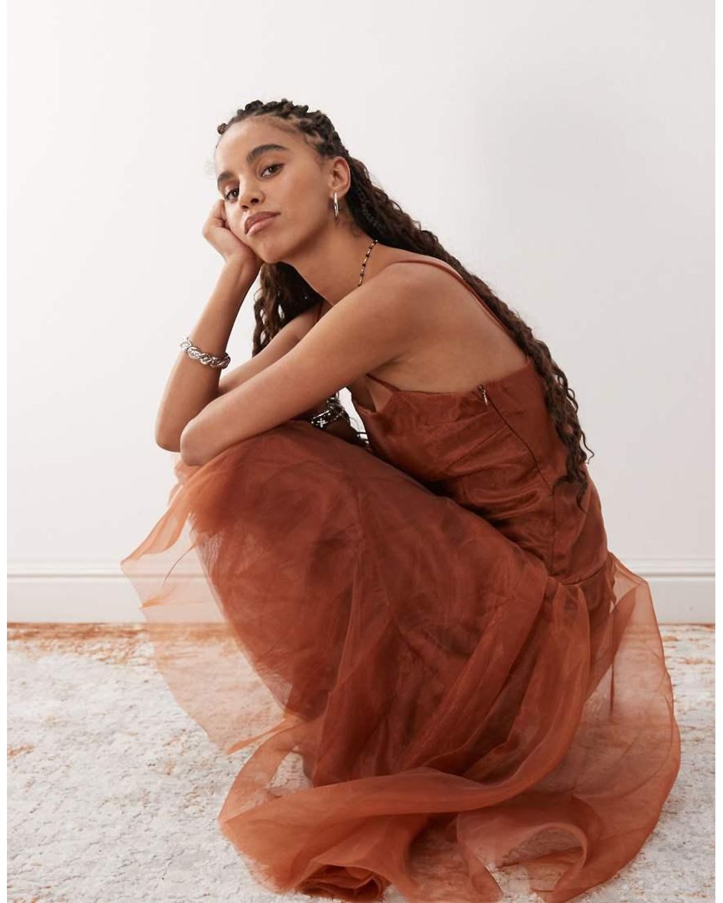 open lace back dress Buy Brown Organza Gown In Sleeveless With Sequins Embroidery| KALKI Fashion  USA