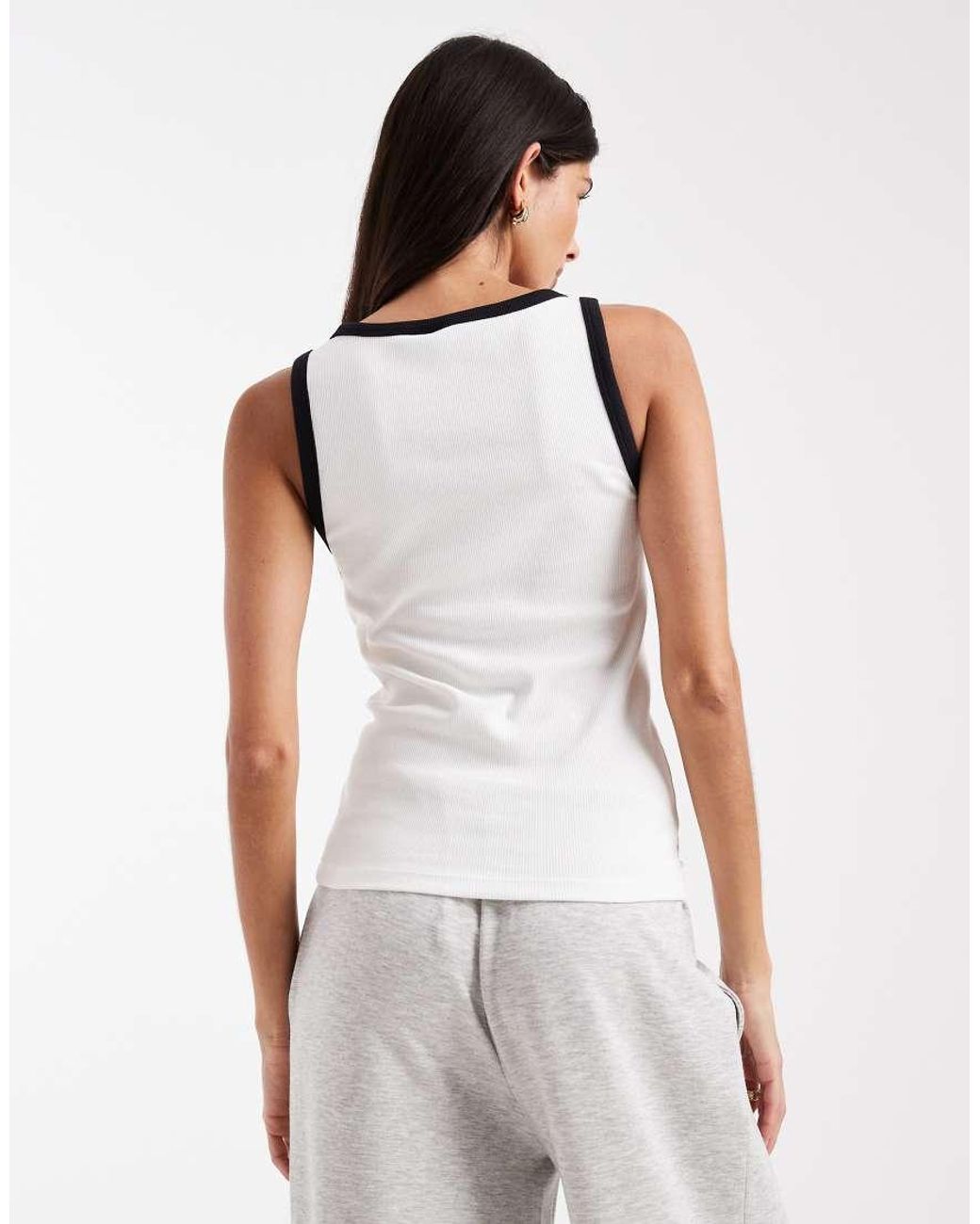 Pieces White Contrast Trim Vest Top