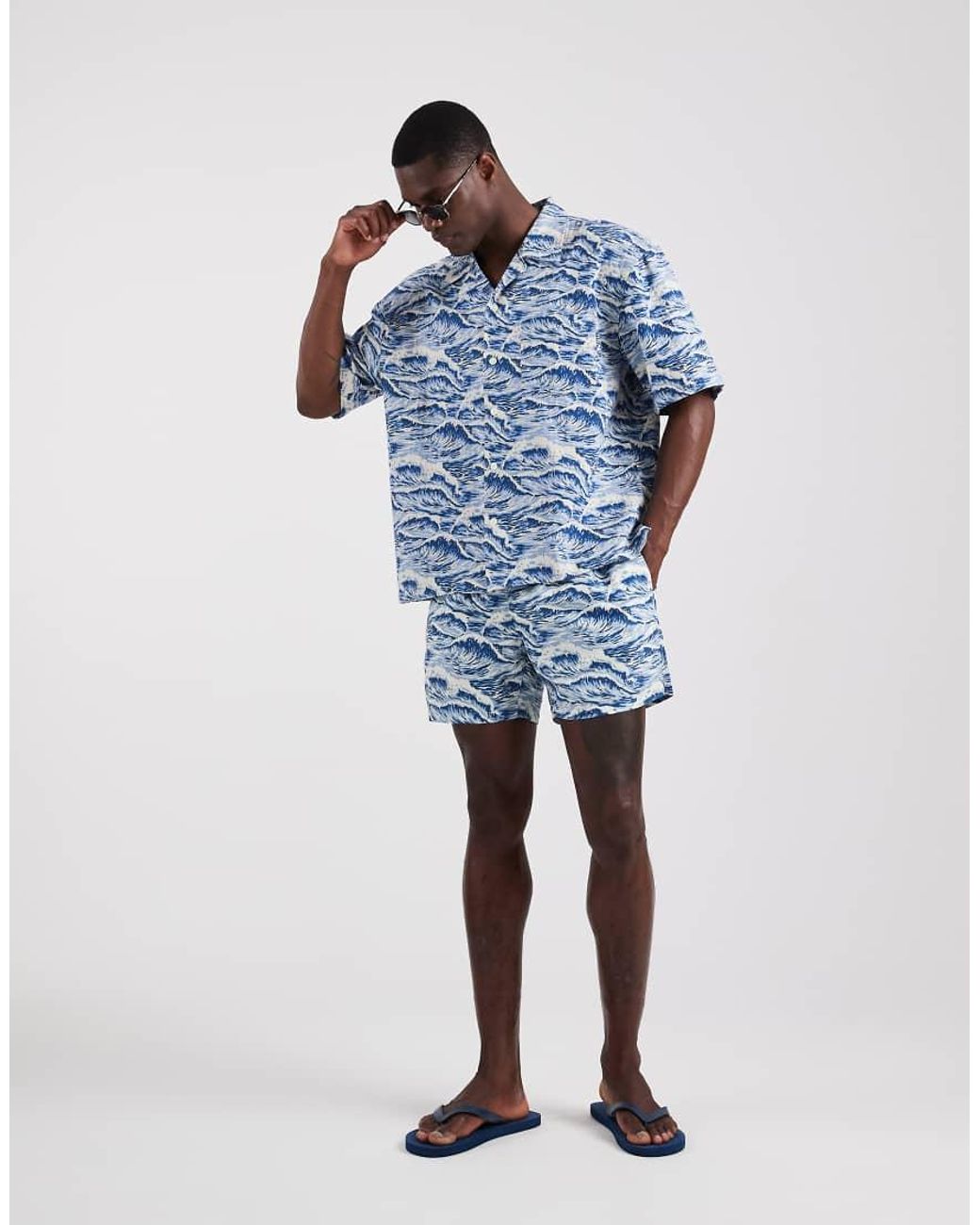 Gant Blue Revere Collar Wave Print Co-ord Shirt for men