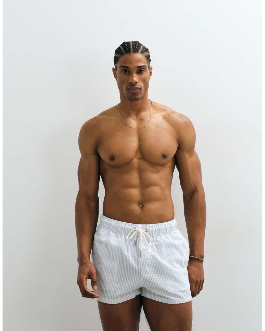 ASOS White Seersucker Swim Shorts for men