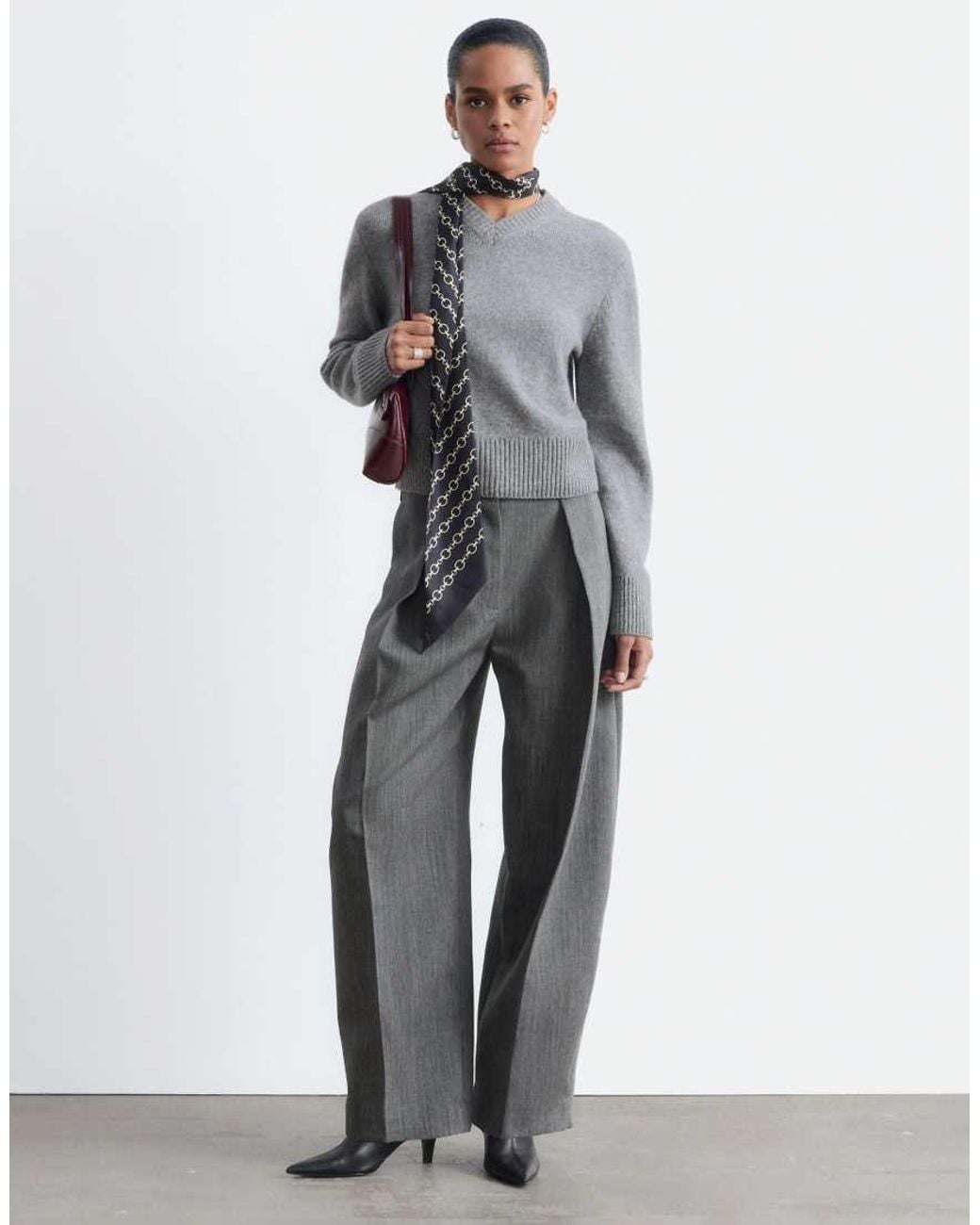 & Other Stories Gray V-neck Knitted Jumper With Wool