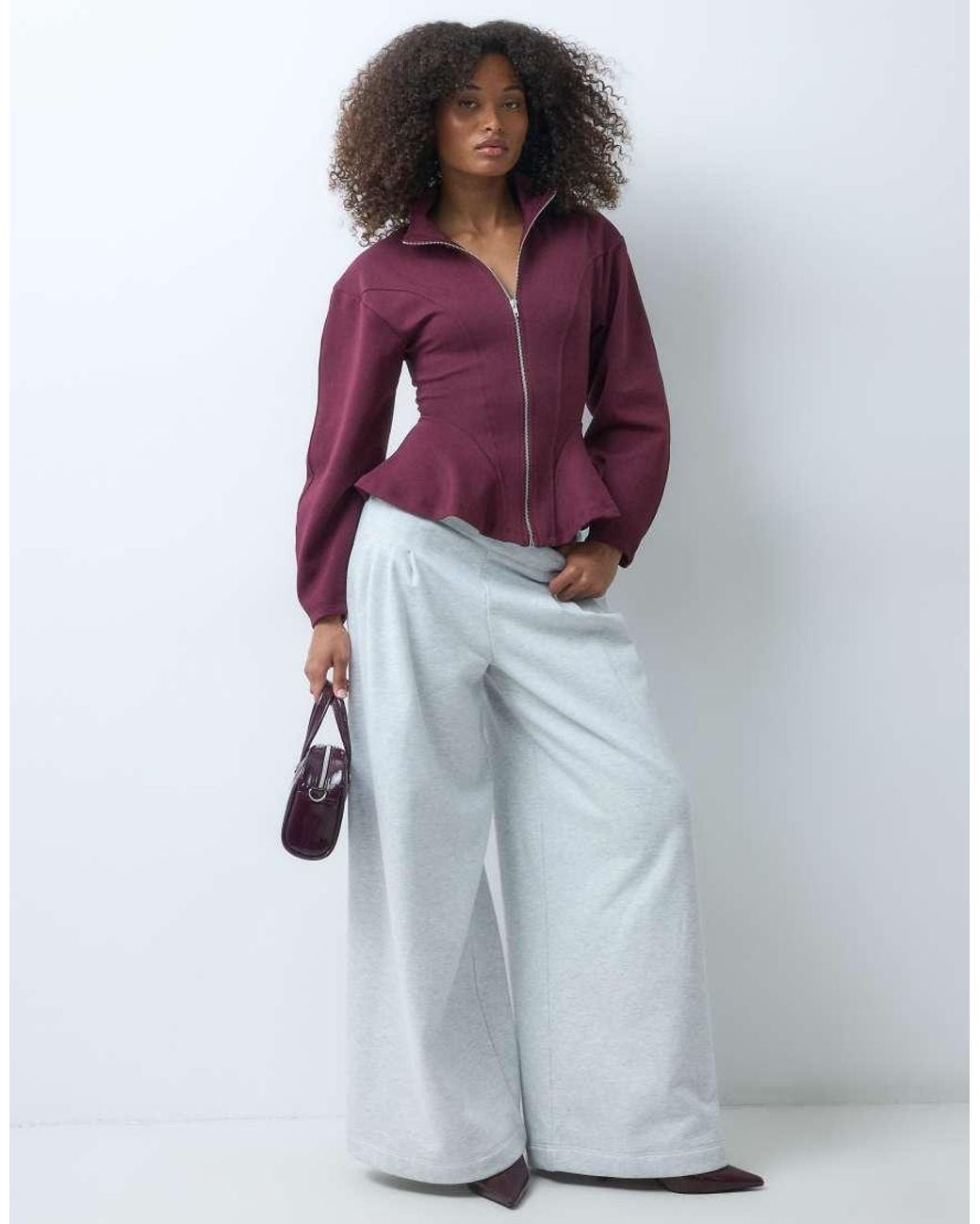 ASOS Purple Peplum Funnel Neck Zip Up