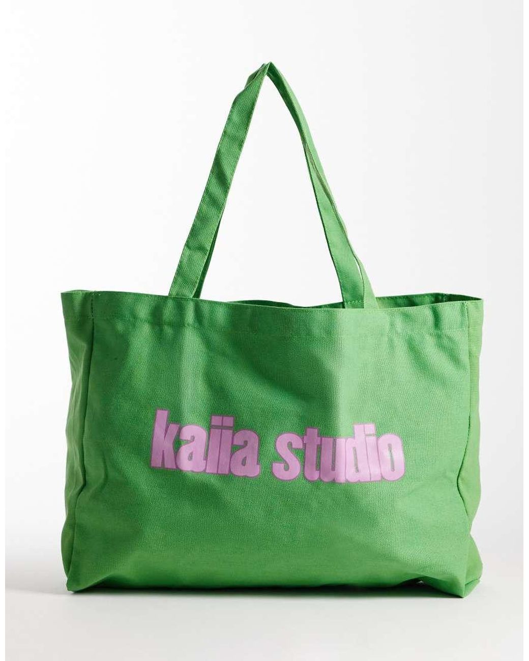 Kaiia Green Studio Printed Logo Canvas Tote Bag
