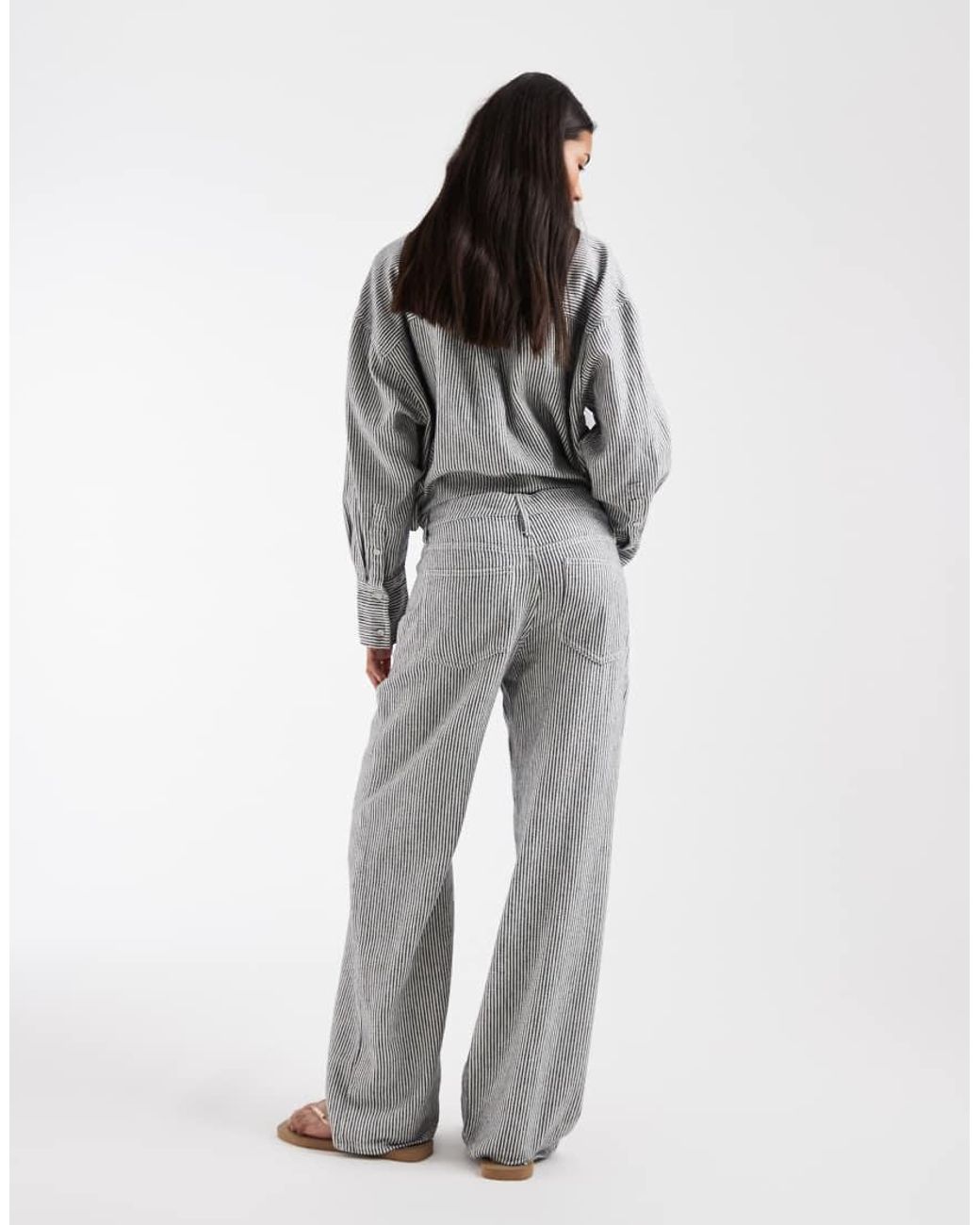 Gap White Co-ord Striped Linen Mix Trouser