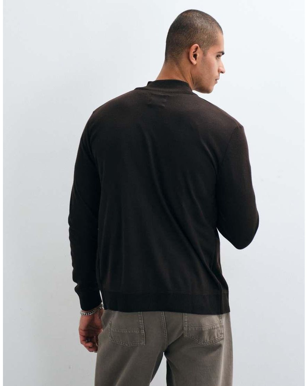 Brave Soul Gray Zip Through Funnel Neck Knitted Sweater for men