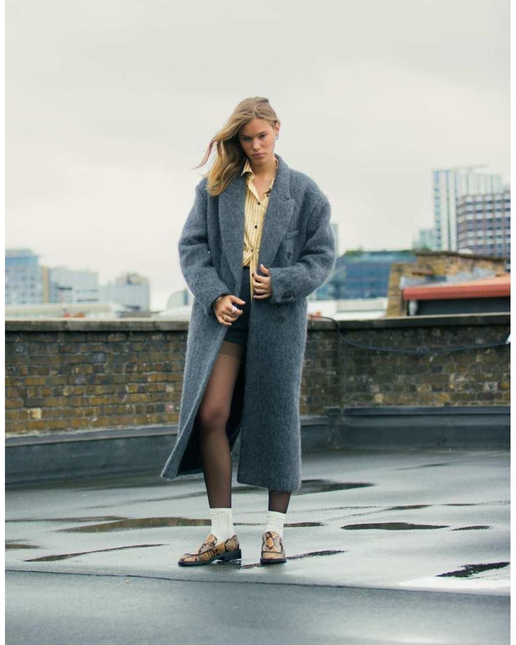 Manteau Long ASTUCES FRANCE En Laine Mélangée Gris Foncé - Taille 2 - Occasion TB état