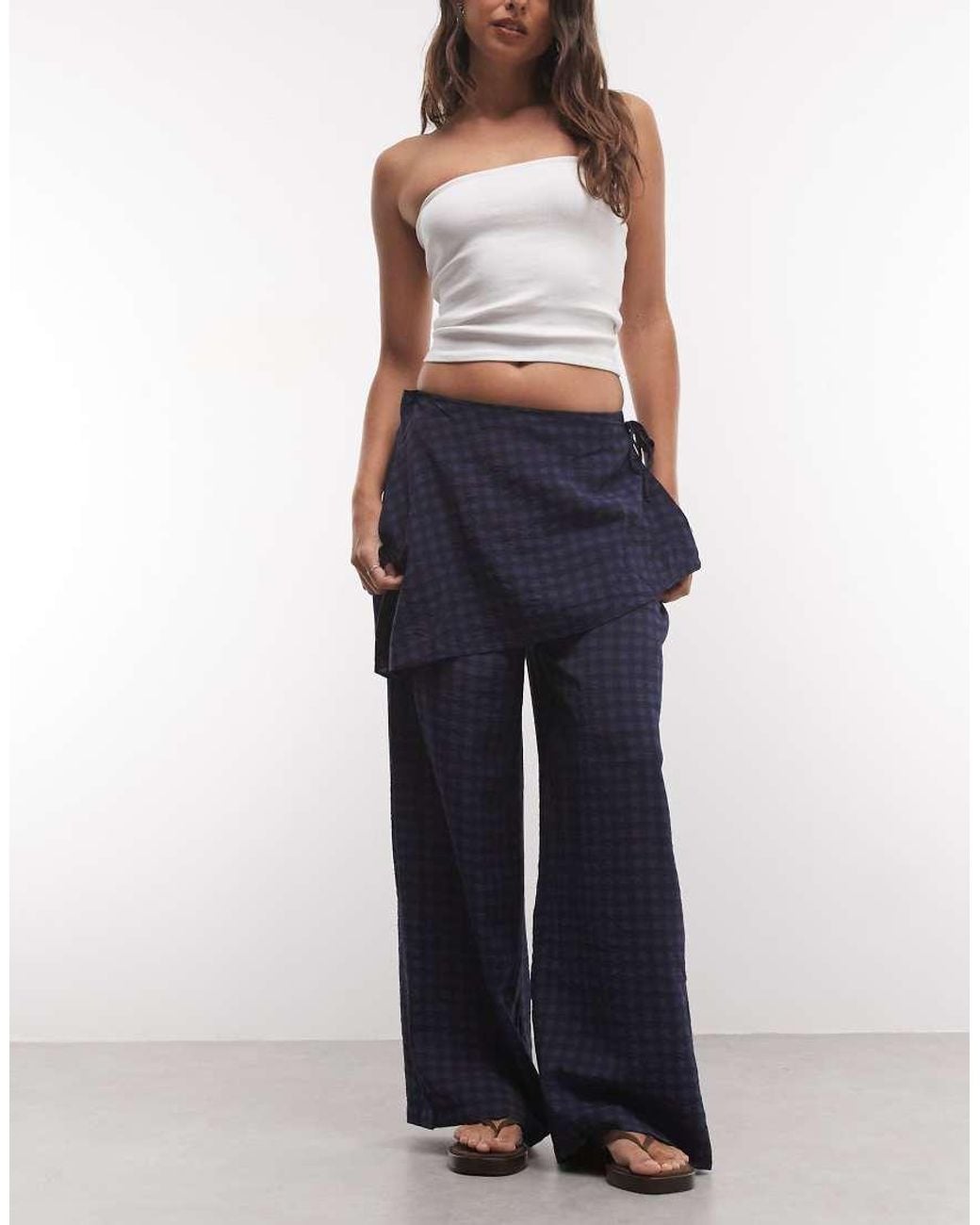 ASOS Blue Straight Leg Pants With Skirt Detail