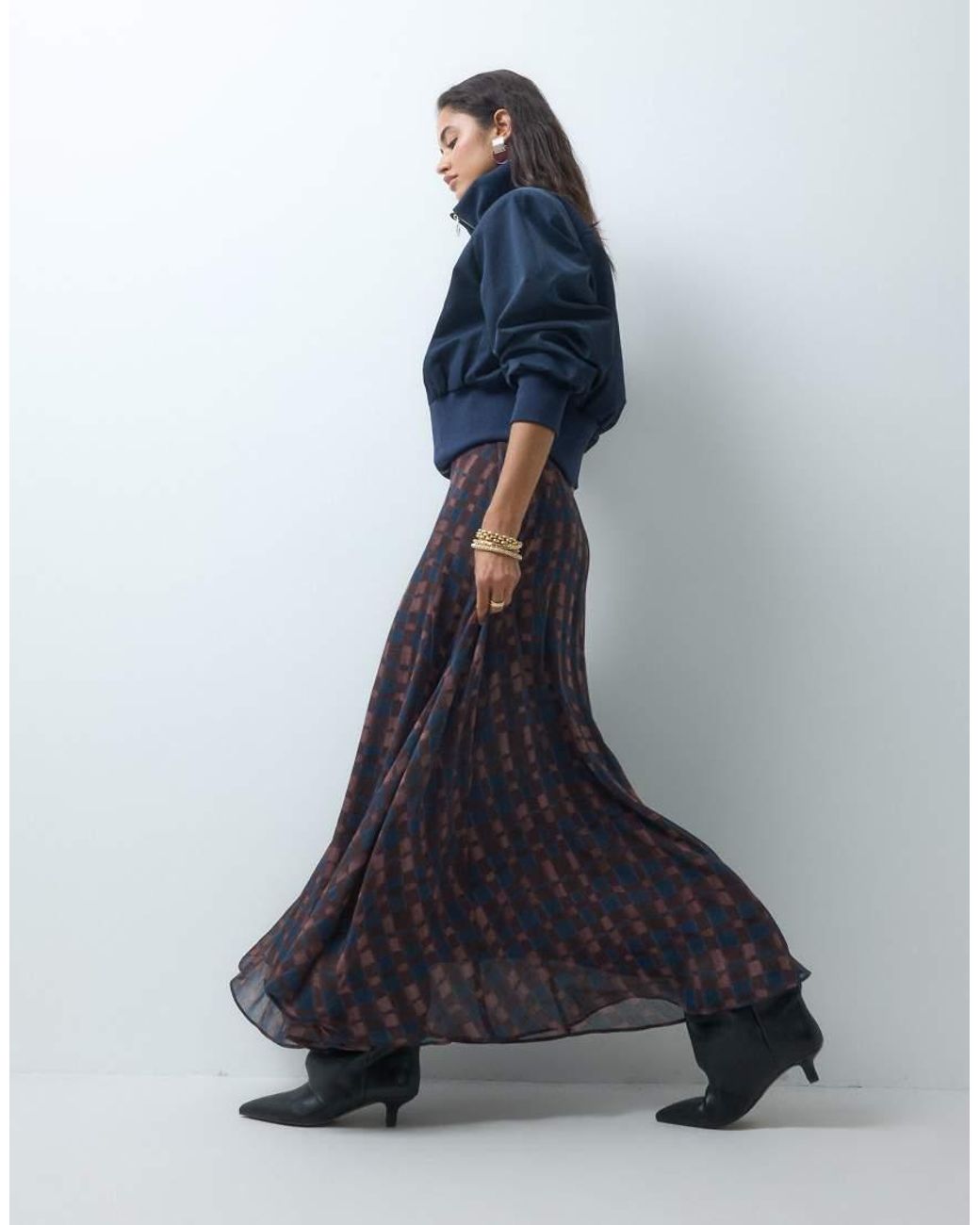 Nobody's Child Blue Madden Chiffon Pleated Volume Maxi Skirt