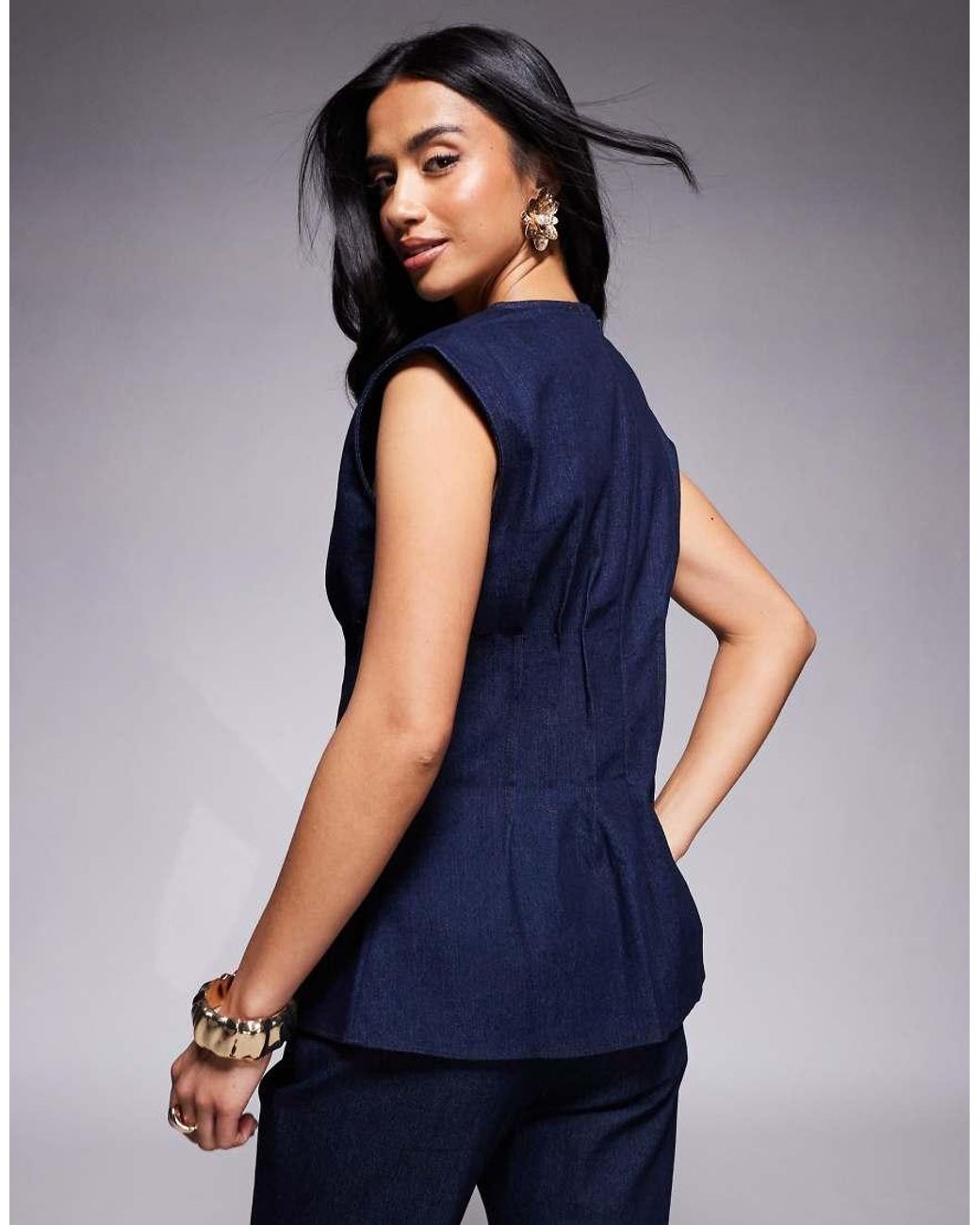 River Island Blue Pintuck Denim Poplin Top Co-ord