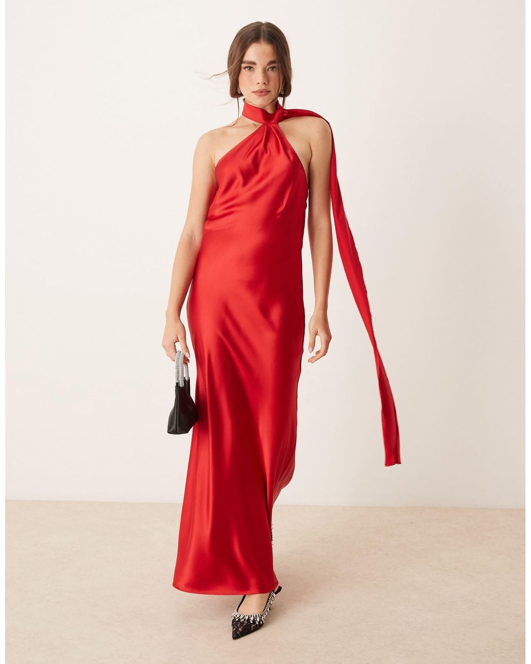 open lace back dress Draped Red Dress