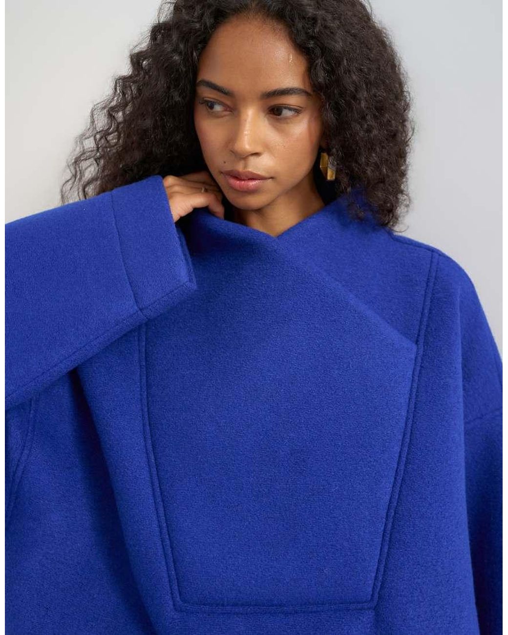 TOPSHOP Blue Borg Wrap Neck Sweat