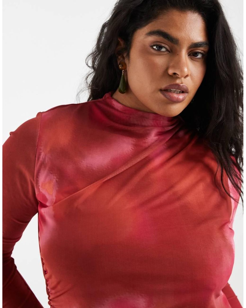 Vero Moda Red Long Sleeve Drapey Mesh Maxi Dress