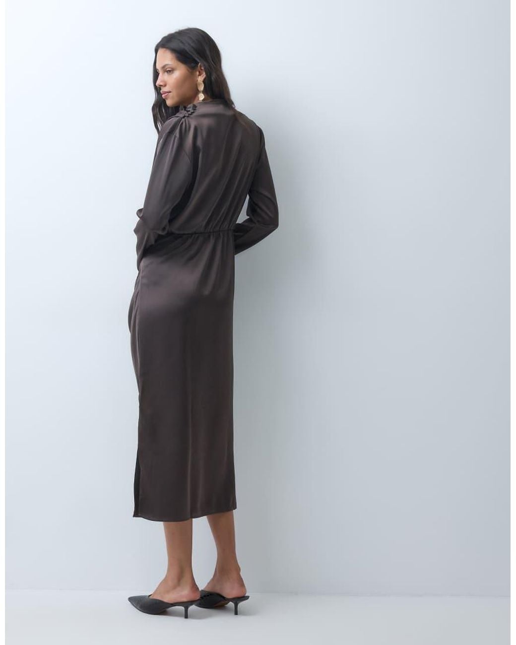 Y.A.S Black Draped Detail Long Sleeve Maxi Dress