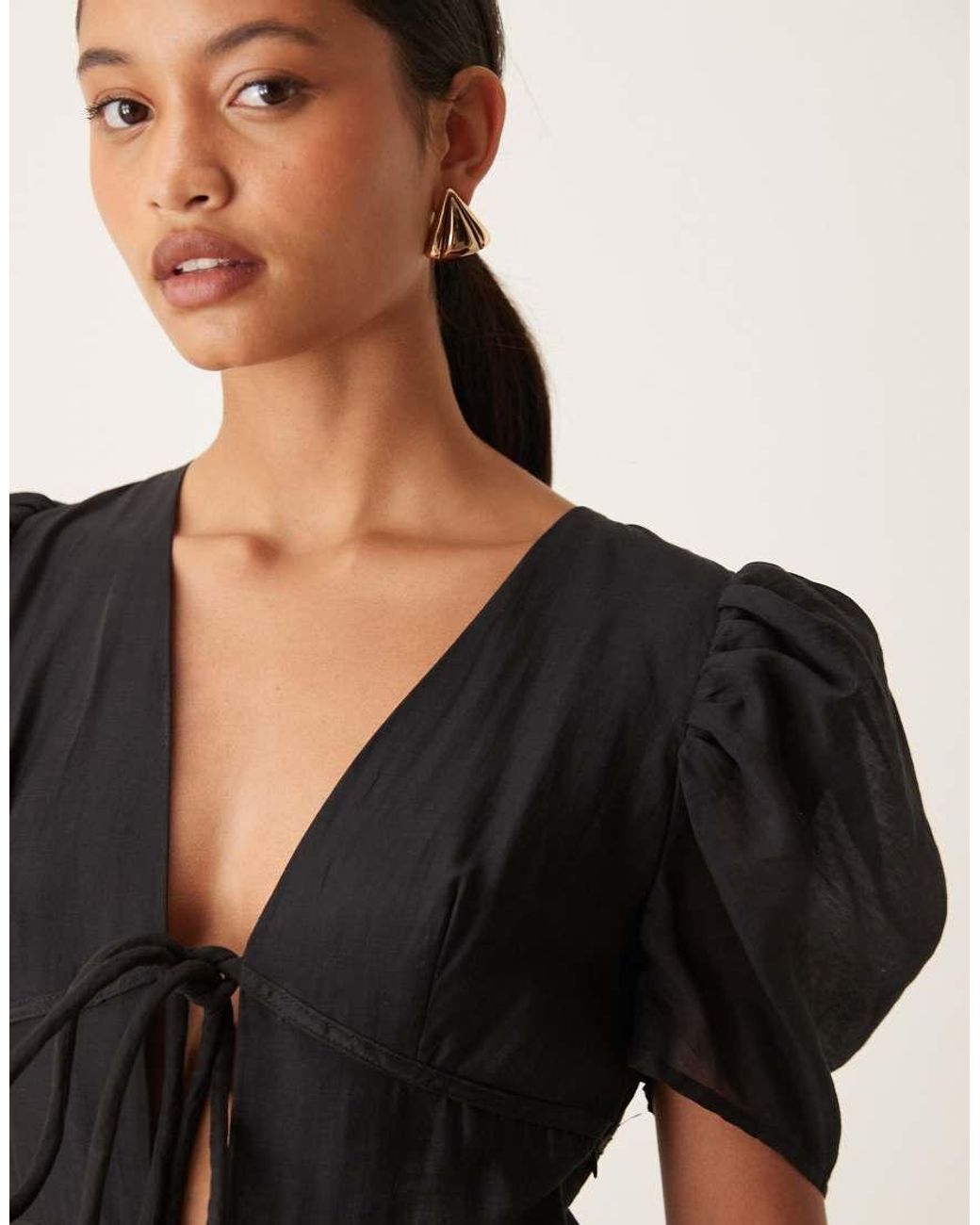True Decadence Black Tie Front Tiered Maxi Dress