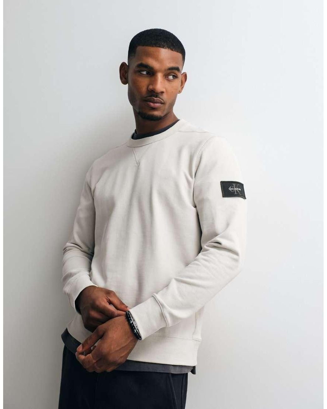 Calvin Klein White Terry Badge Sweatshirt for men