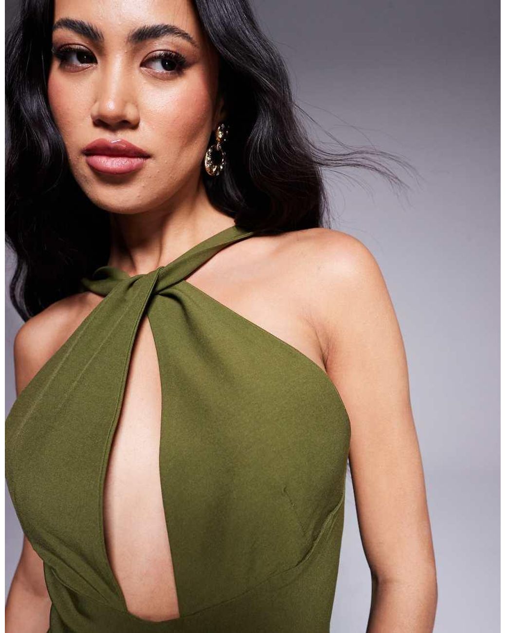 Vesper Green Halter Neck Midaxi Dress With Front Cut Out