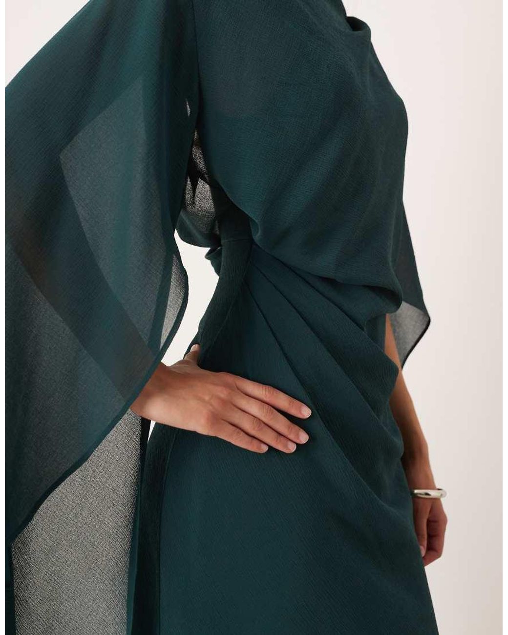 ASOS Green Kimono Sleeve Cape Detail Draped Midaxi Dress With Open Back