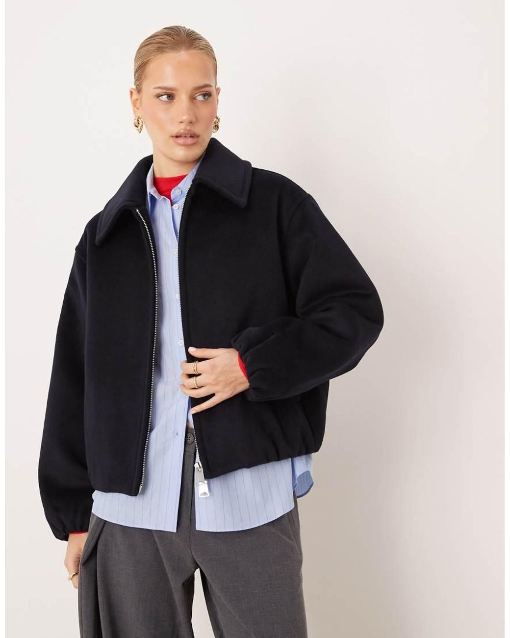Mango Blue Oversized Puffball Harrington Jacket
