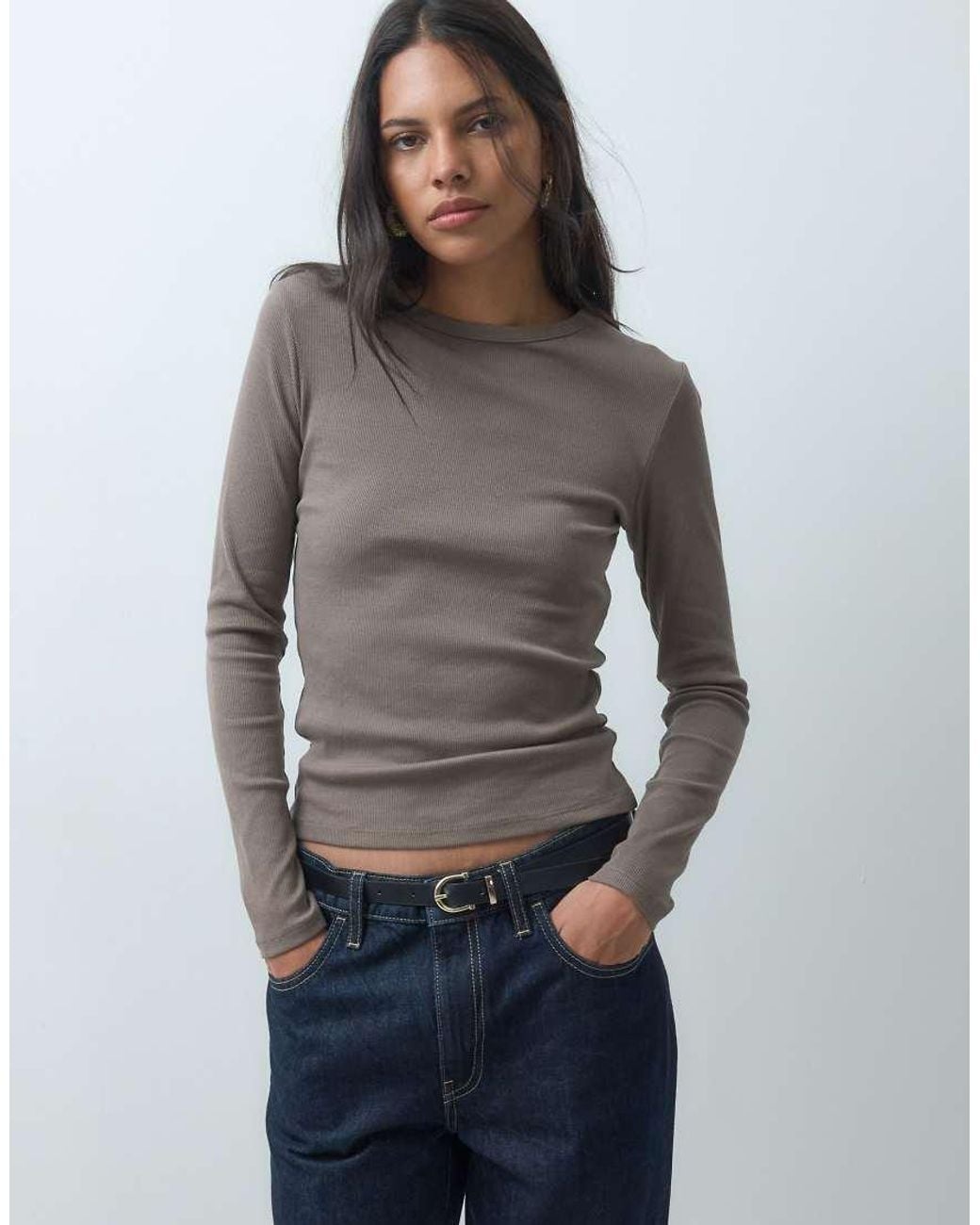 Jdy Gray O-neck Long Sleeve Top