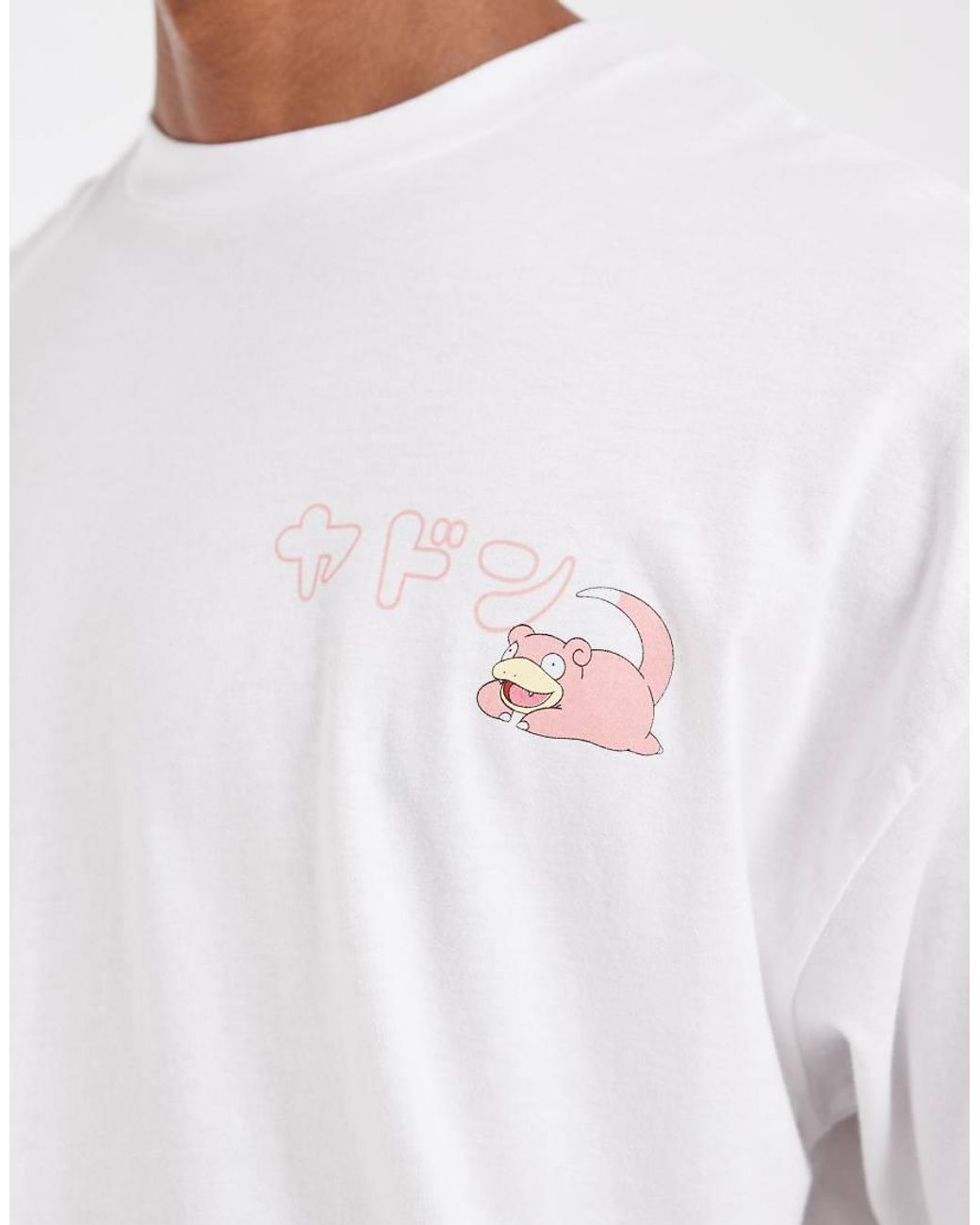 ASOS White Oversized Tee With Slowpoke Pokemon for men