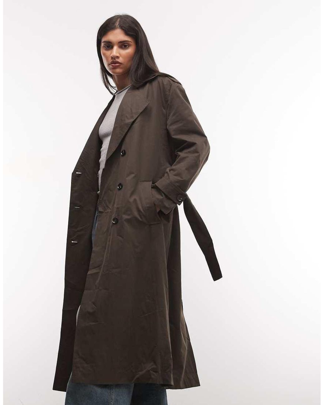 Collusion Brown Oversized Double Breasted Trench Coat
