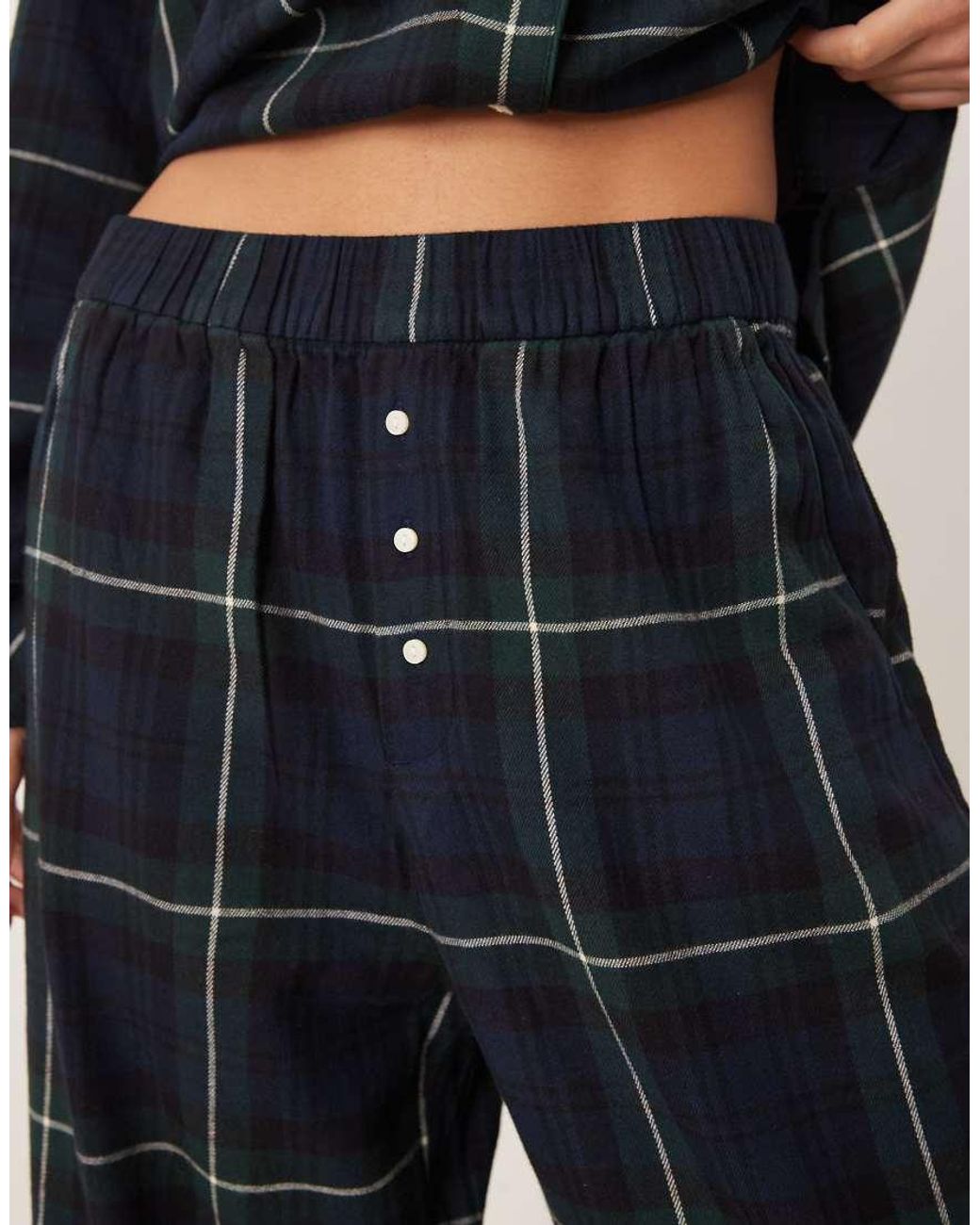 Abercrombie & Fitch Blue Flannel High Rise Boxer Pyjama Bottoms Co-Ord