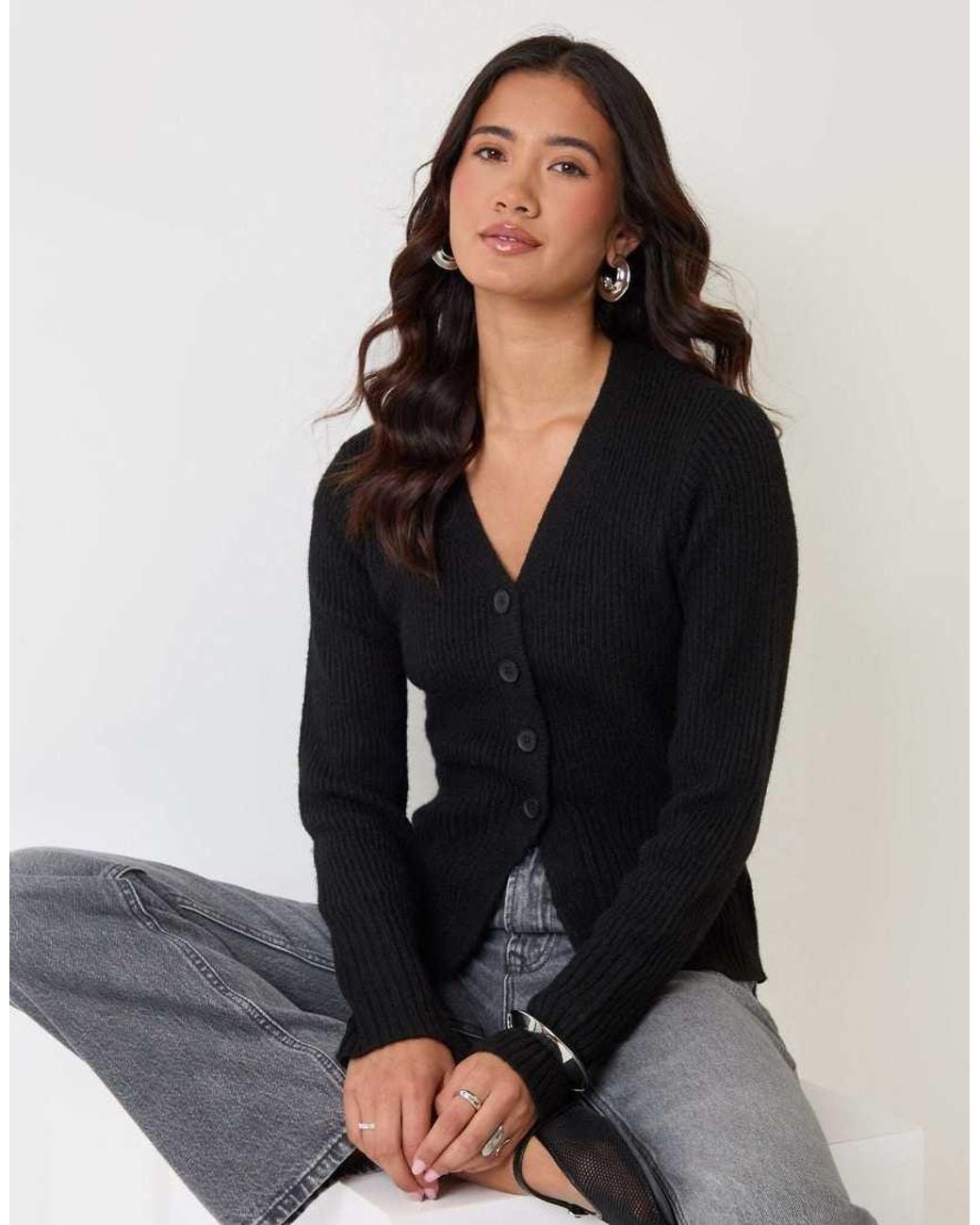 Threadbare Black V Neck Knitted Cardigan