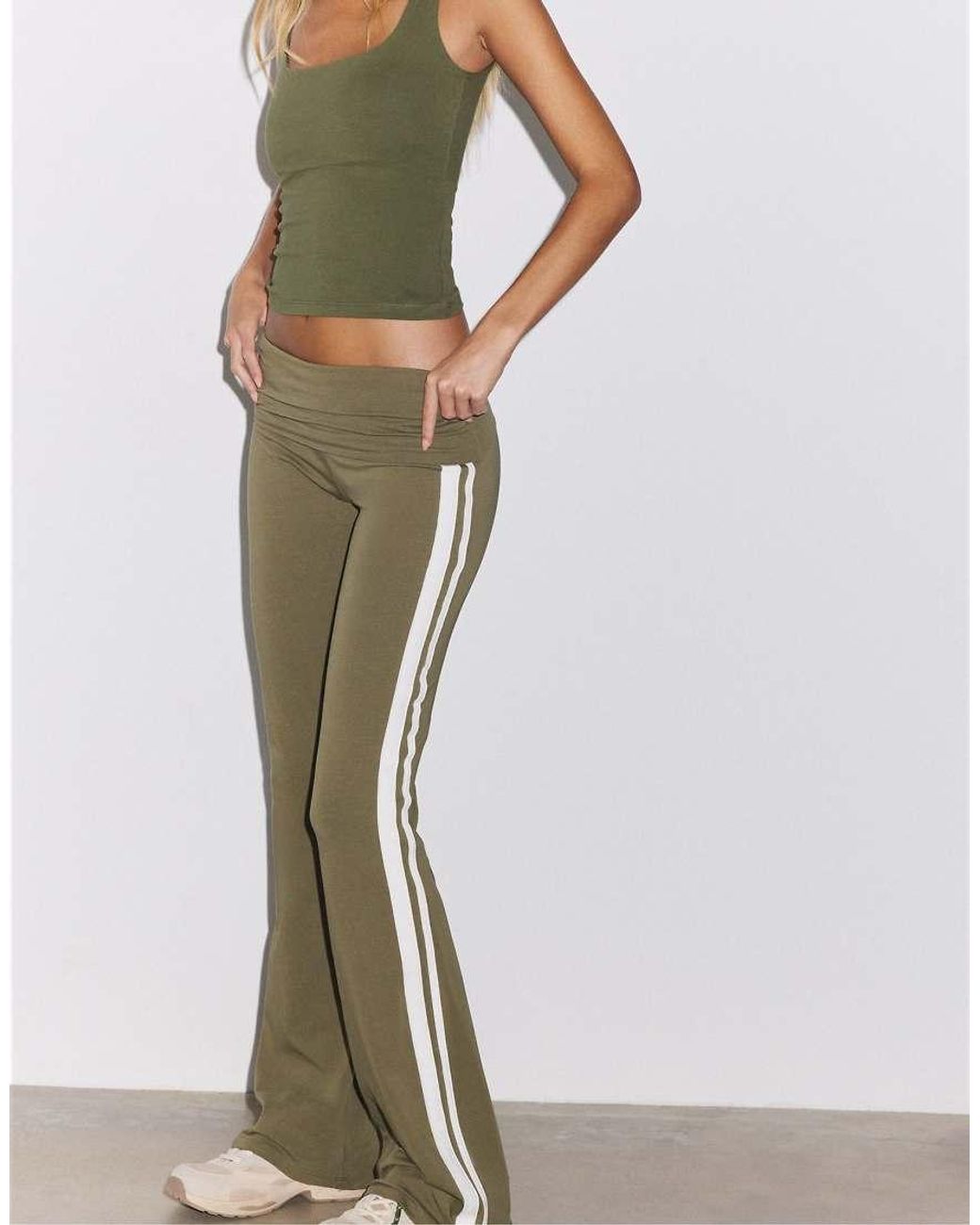 Stradivarius Green Turn-Down Waist Bell Bottom Trousers