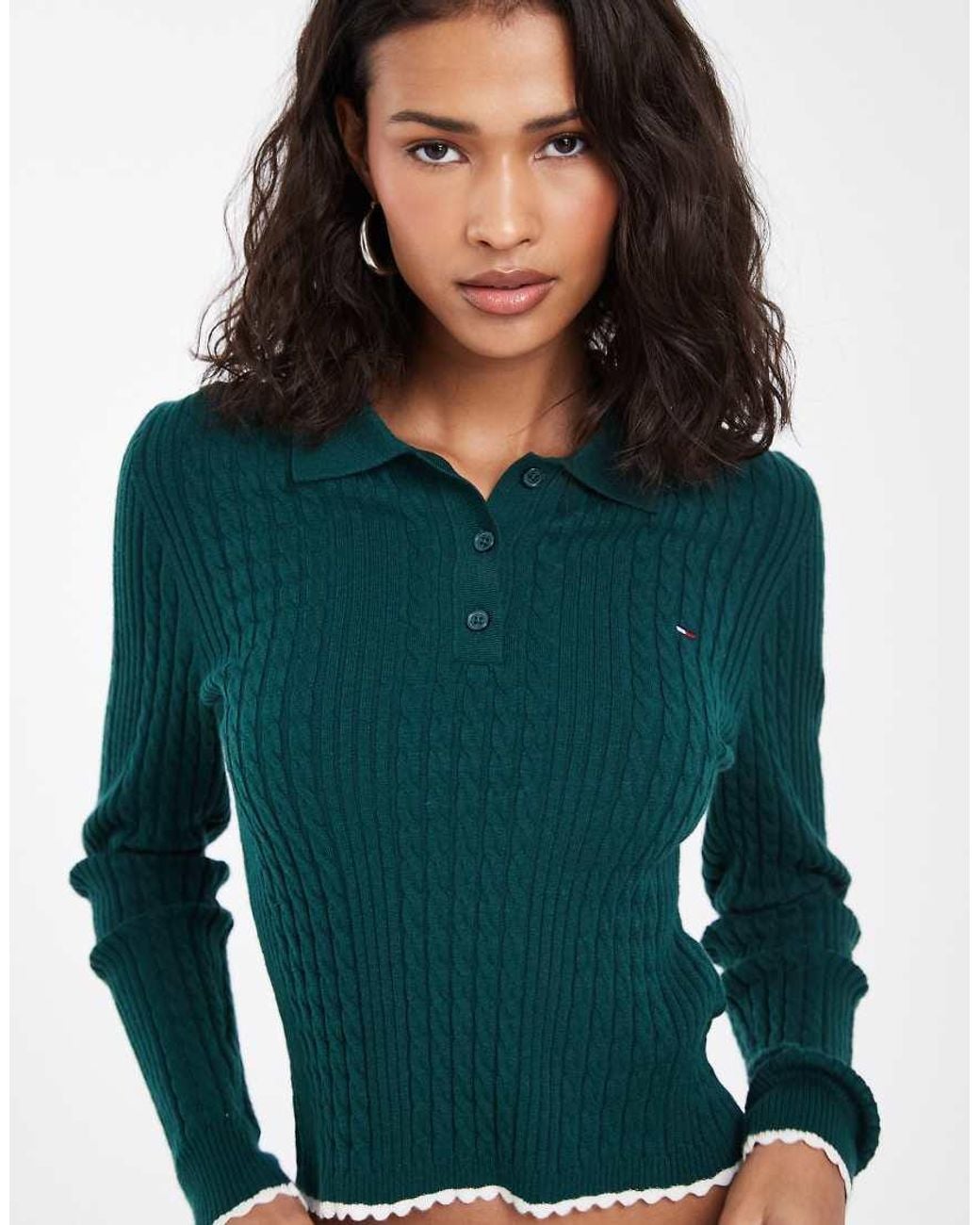 Tommy Hilfiger Green Flag Logo Micro Cable Polo Shirt