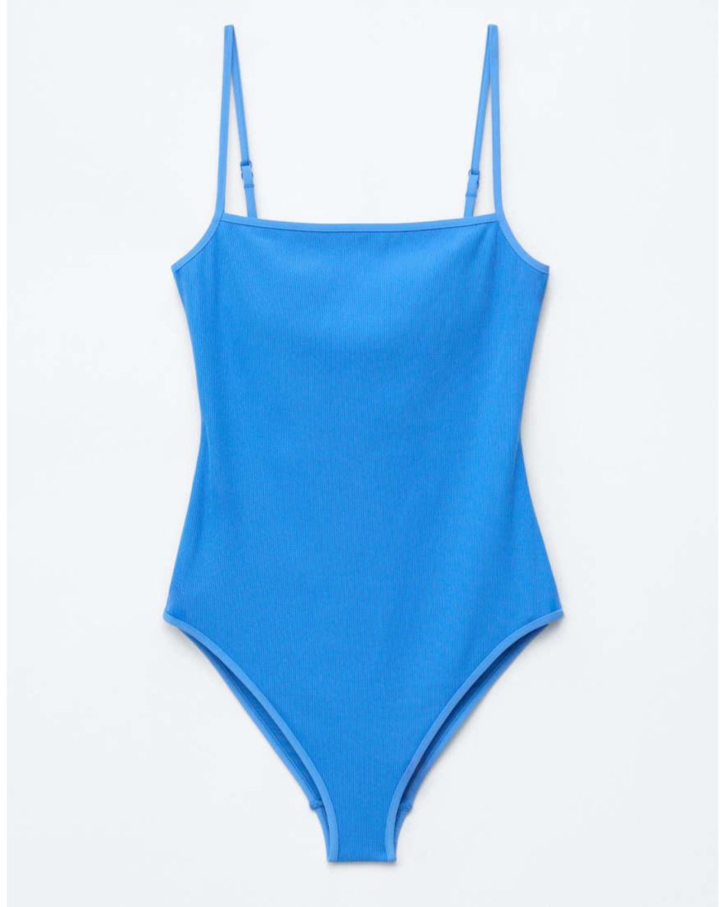 & Other Stories Blue Square Neck High Leg Ribbed Swimsuit