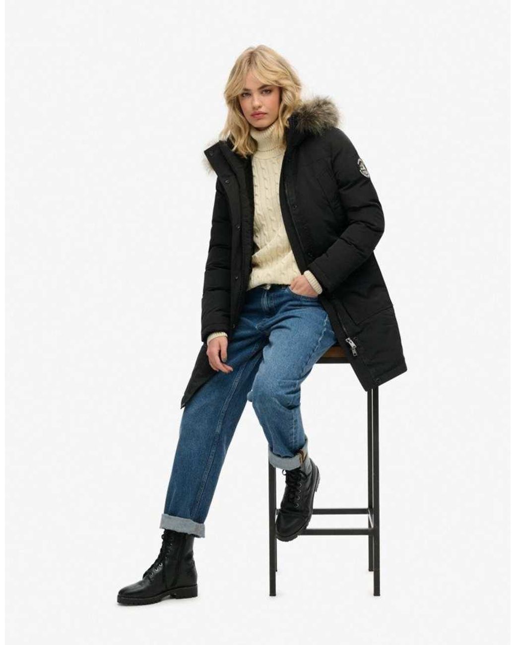 Superdry Black Everest Faux Fur Parka Coat