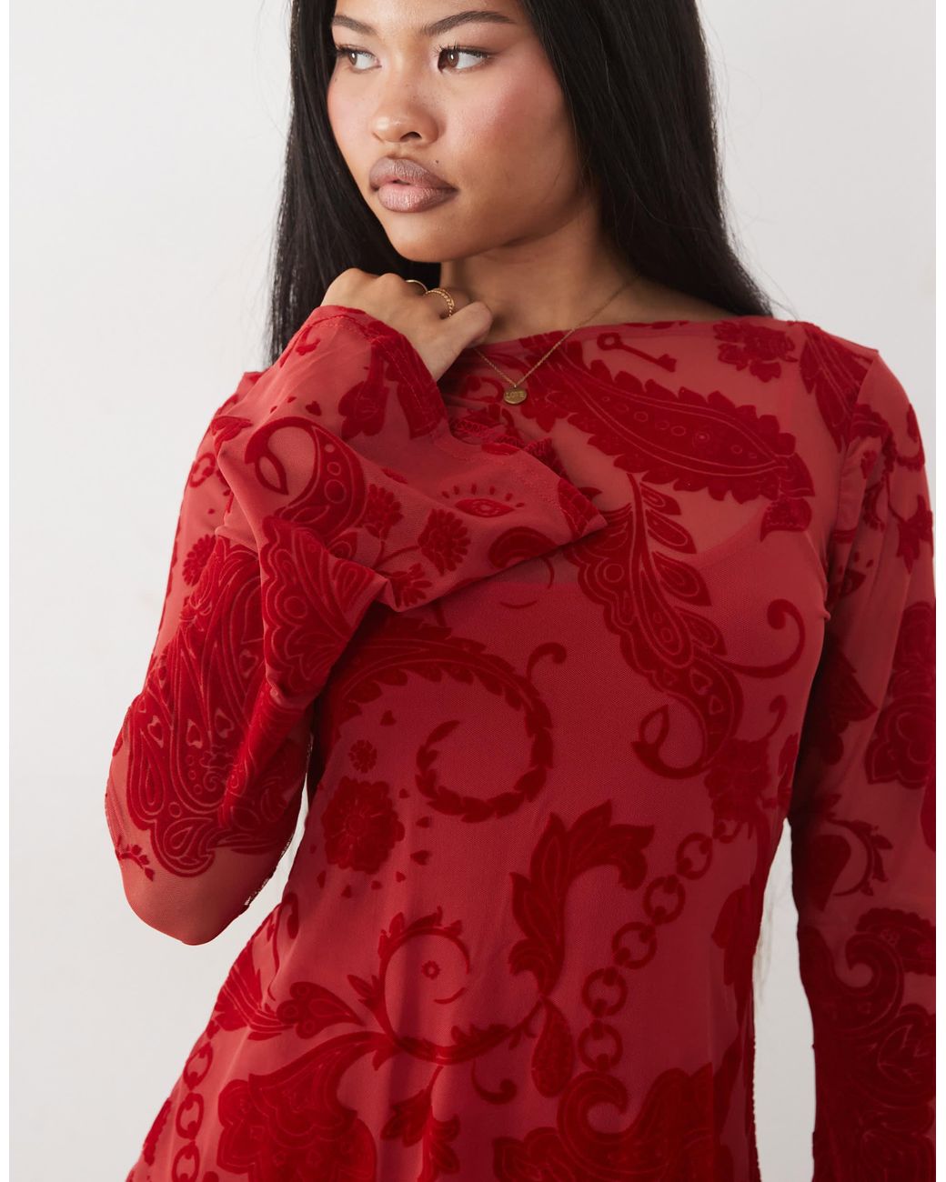 Never Fully Dressed Red Aria Mesh Devoure Mini Dress