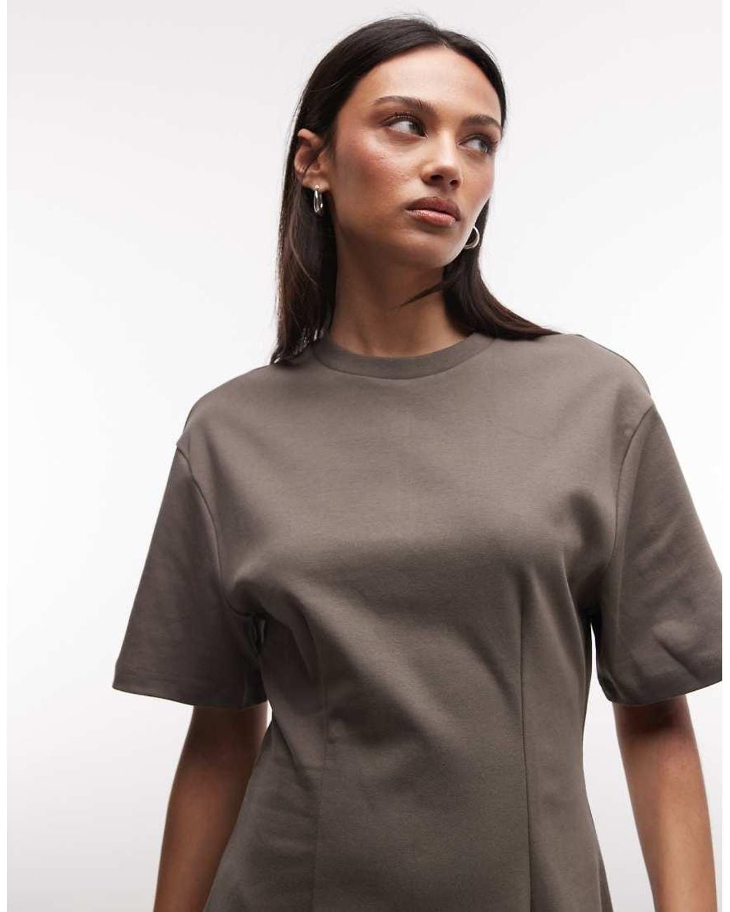Monki Brown Cinched Waist T-shirt Mini Dress