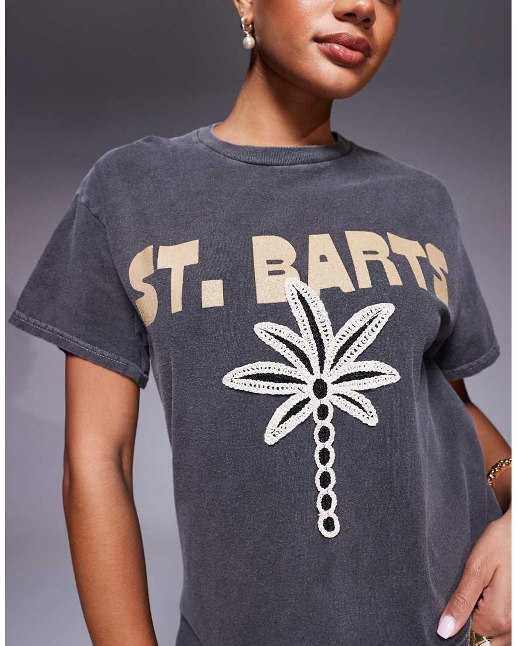 River Island Gray St Barts Crochet Palm T-shirt