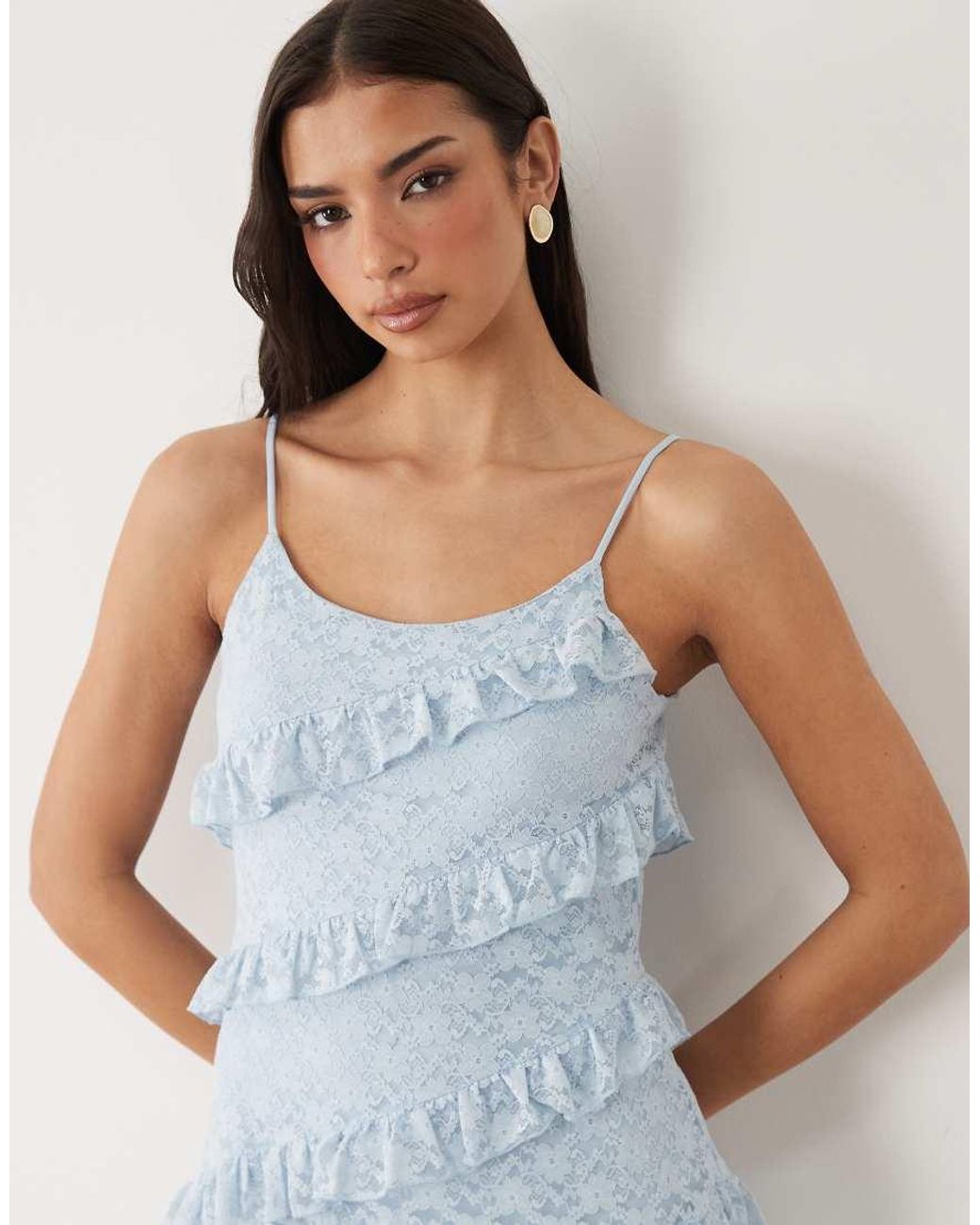 Y.A.S Blue Lace Ruffle Detail Cami Maxi Dress
