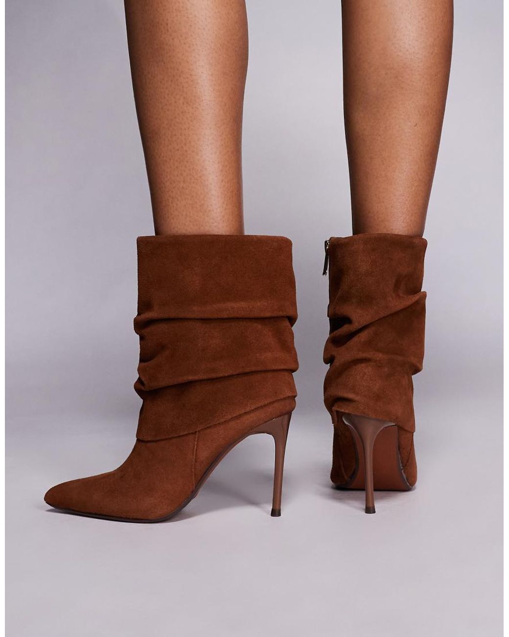 River Island Brown Suede Fold Over Detail Ankle Boot