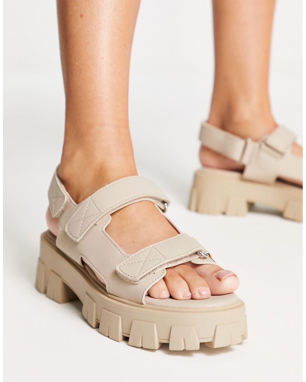 Public Desire Brighton Chunky Sporty Velcro Sandals in Natural Lyst