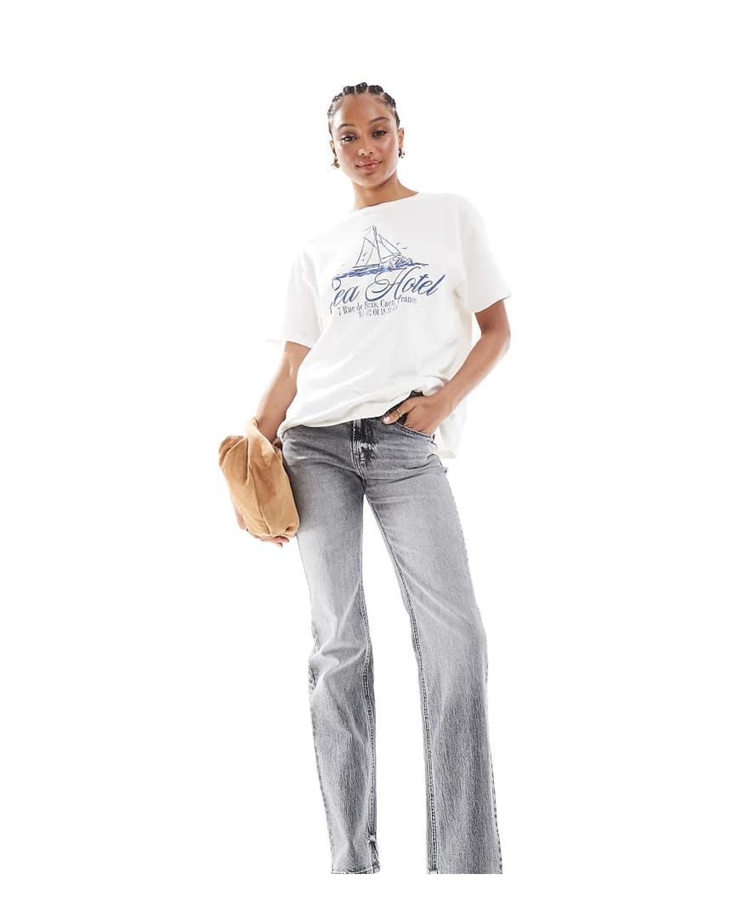 Stradivarius Gray Petite D98 Straight-leg Vintage Effect Jeans