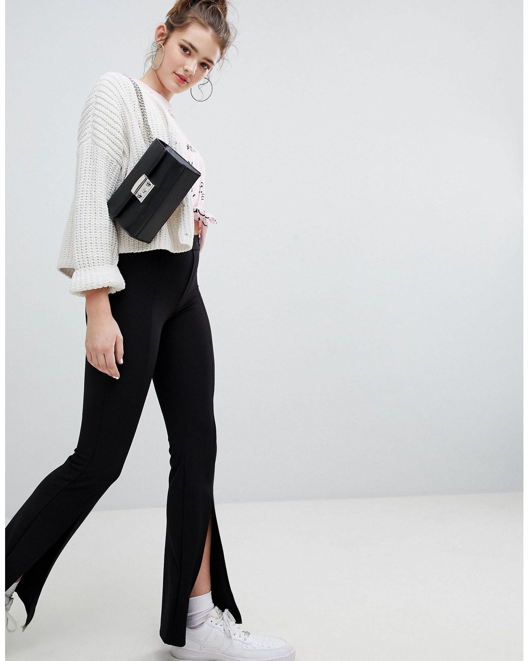 Bershka Denim Split Front Flare in 