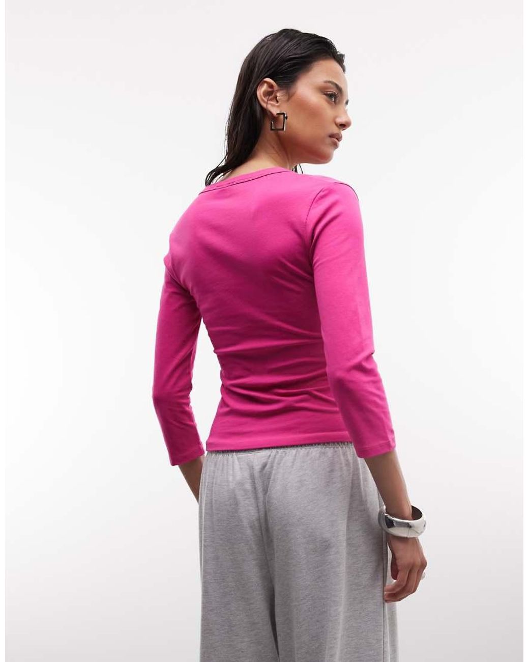 Collusion Pink Plunge V Neck 3/4 Sleeve Top