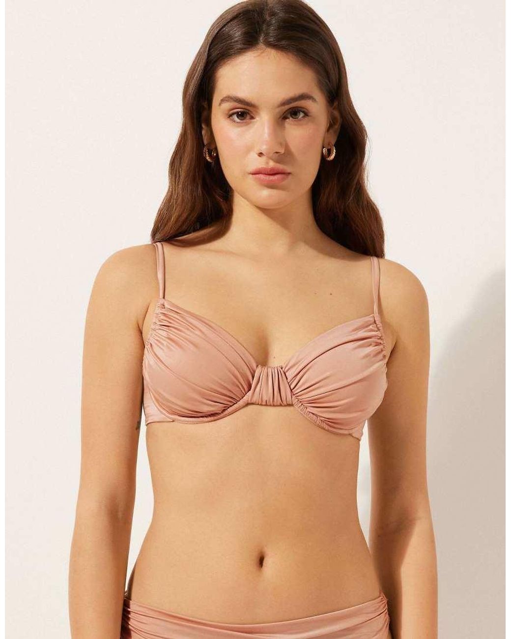 Calzedonia Brown Fuller Bust Balconette Bikini Top Shiny Satin