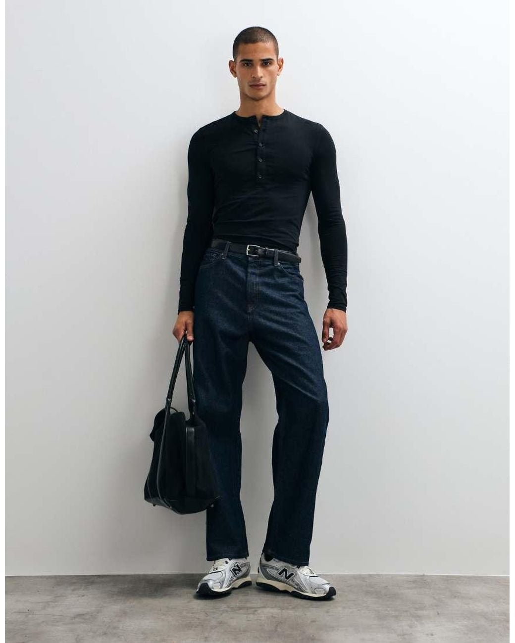 ASOS Blue Muscle Fit Long Sleeve Henley T-shirt for men