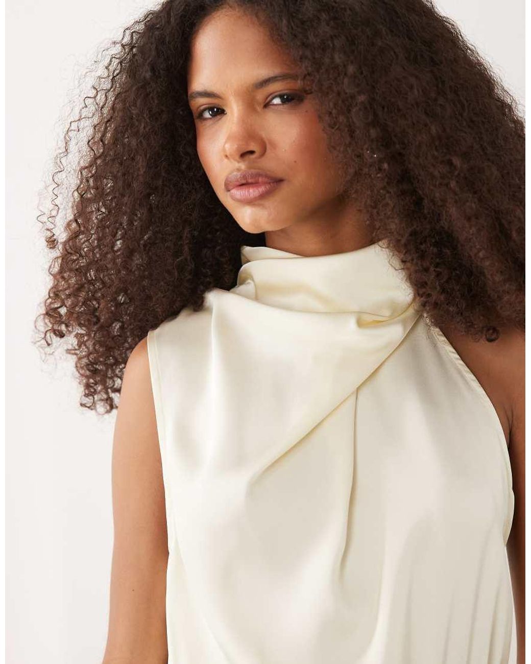 Vila Natural High Neck Satin Maxi Dress