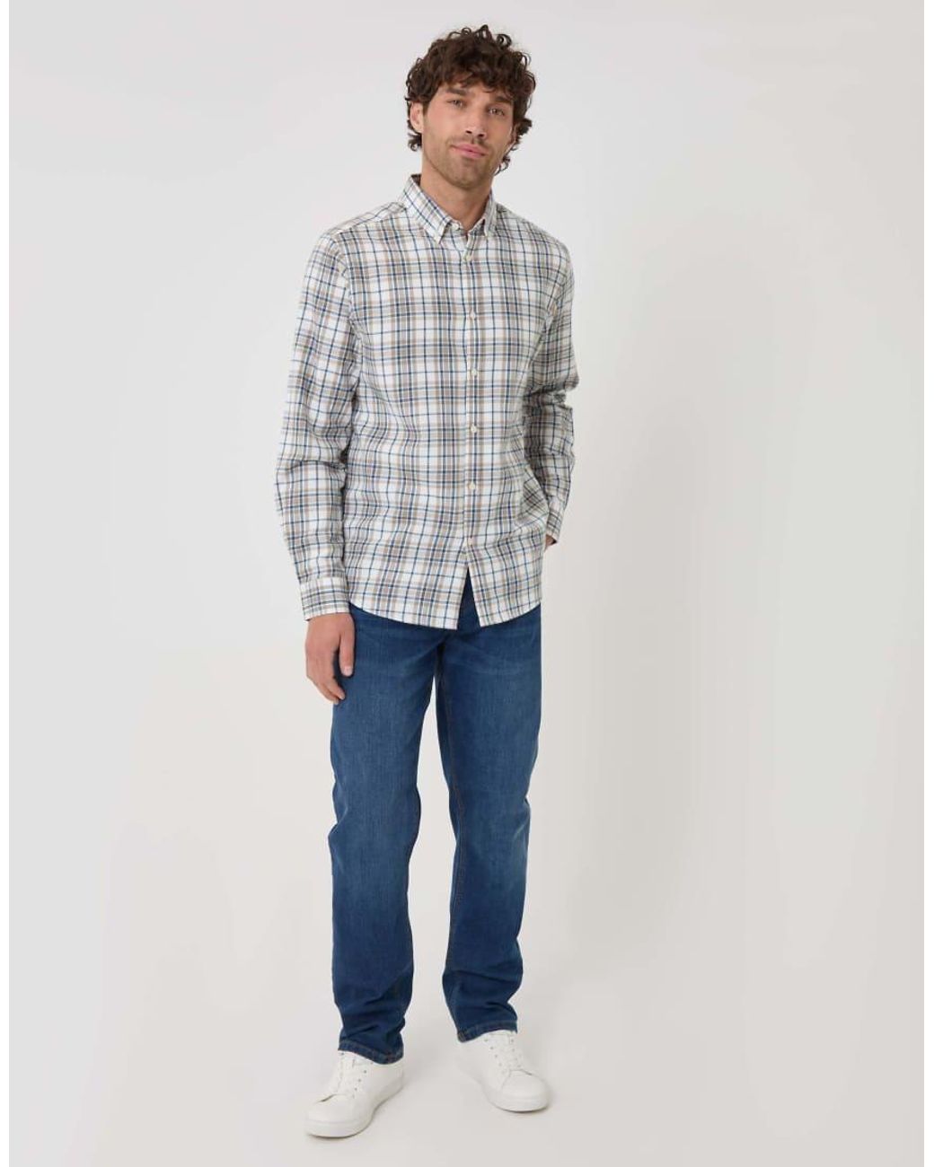 Threadbare White Brushed Cotton Flannel Shirt for men