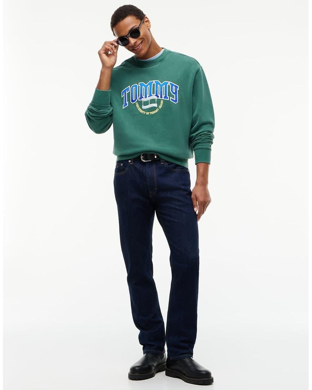 Tommy Hilfiger Green Varsity Logo Relaxed Terry Sweatshirt for men
