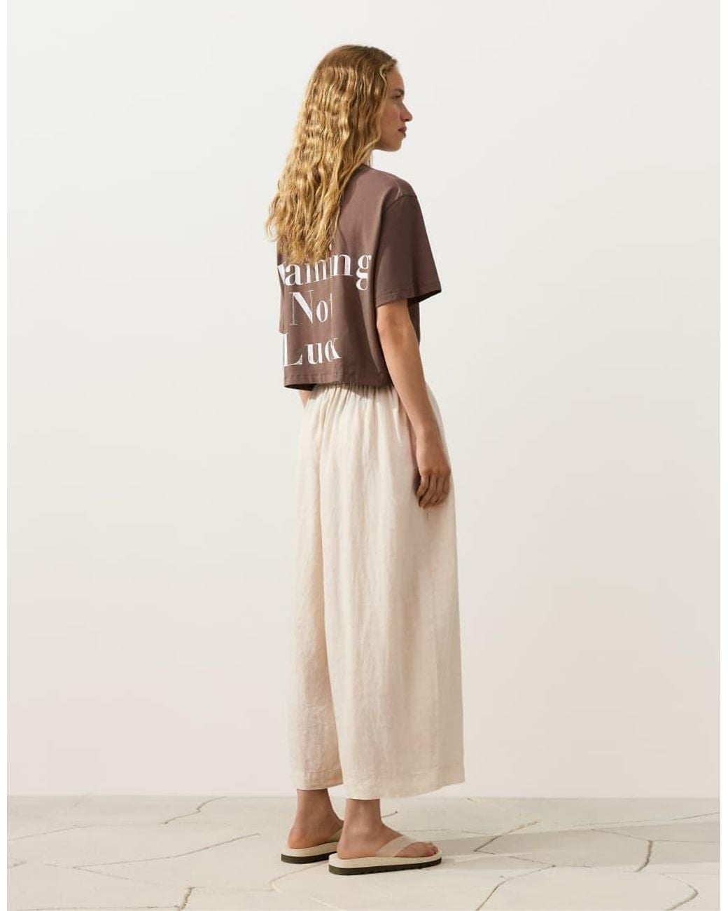 Oysho Natural 100% Linen Balloon Trousers