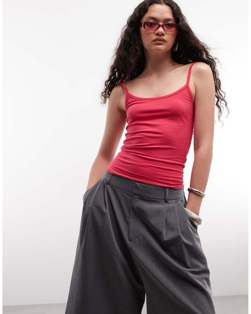 Collusion Red Spaghetti Strap Fitted Tank Top