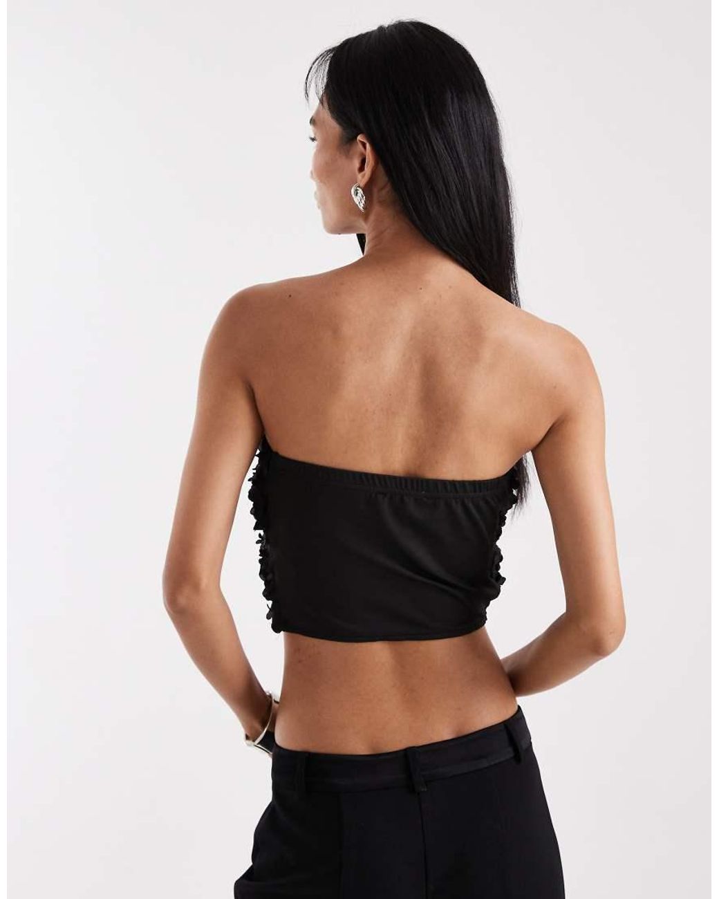 New Look Black 3d Floral Bandeau Top
