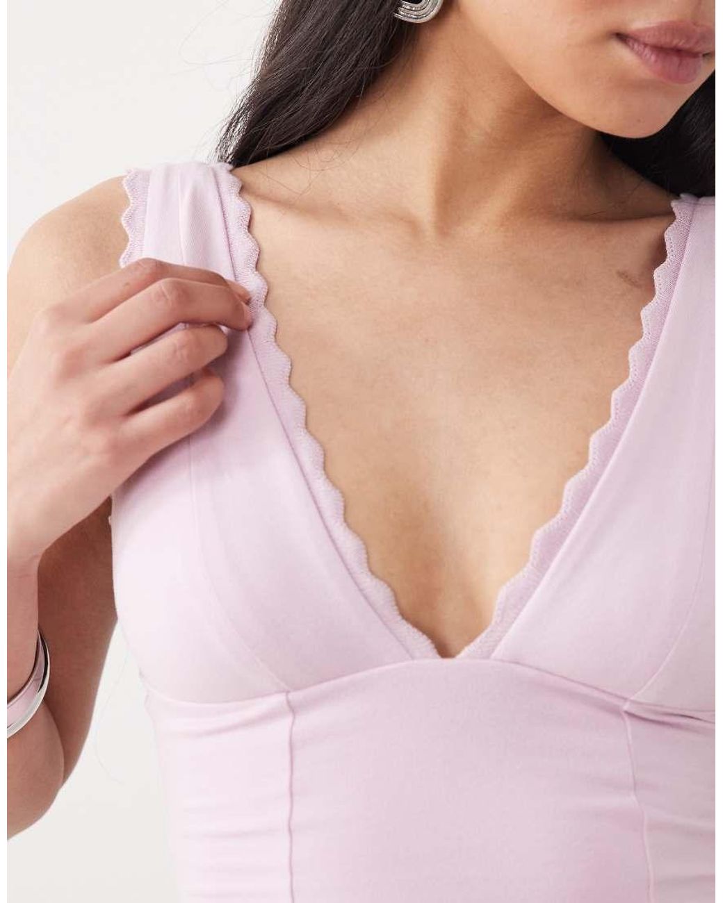 Oh Polly Pink Modal Plunge Neck Jersey Corset Top